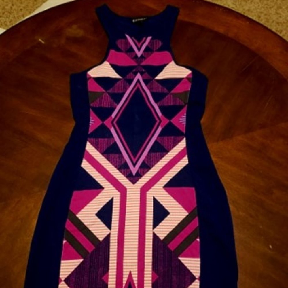 Express Navy and pink geometric print dress, XS